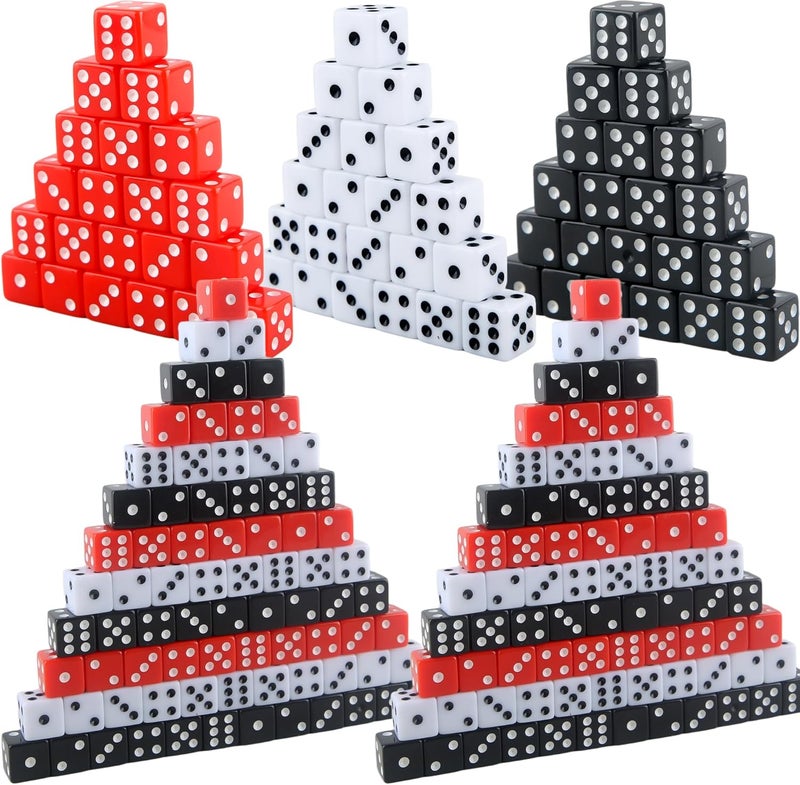 Cotiny 180 Pcs 16mm Dice Bulk Acrylic 6 Sided Dice Bulk Black White Red Square Corner Dices for Casino Theme Board Game Vegas Casino Birthday Party Supplies, 3 Colors - Image 1